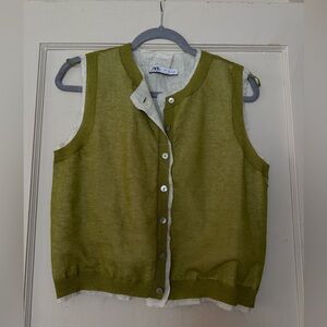 Zara green layered button up tank top
